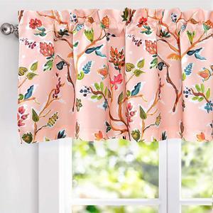 DriftAway Lauren Colorful Watercolor Tree Pattern Thermal Insulated Blackout Lined Rod Pocket Window Curtain Valance for Kitchen Café Living Room 52 Inch by 18 Inch Plus 2 Inch Header Blush