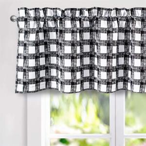 DriftAway Checked Plaid Printed Pattern Farmhouse Lined Blackout Thermal Insulated Energy Saving Rod Pocket Window Curtain Valance Single 52 Inch by 18 Inch Plus 2 Inch Header Black White