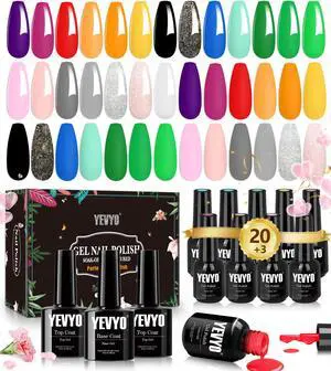 23Pcs Gel Nail Polish kit, 20 Colors Pastel Spring Summer Gel Nail Polish Sets with 3Pcs Glossy Matte Top Base Coat, Professional Salon Manicure Gift Diy at Home for Women Girls Beginners