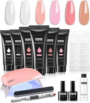 Poly Gel Nail Kit, YEVYO Poly Nail Gel Kit with UV Lamp for Beginners with Everything, Gel Extension Nail Kit with Slip Solution