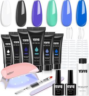 Poly Gel Nail Kit, YEVYO Poly Nail Gel Kit with UV Lamp for Beginners with Everything, Gel Extension Nail Kit with Slip Solution