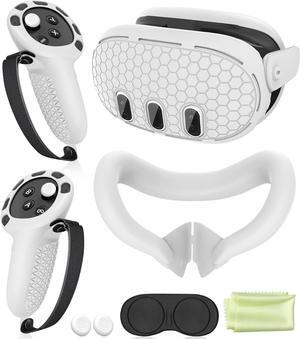 Silicone Cover Set Compatible with Oculus/Meta Quest 3, VR Accessories Protective Cover Includes Controller Grips, Front Shell Headset Cover and Face Cover (White)