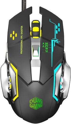 Chuang Gaming M1 Wired RGB Gaming Mouse, Ergonomic Design with 6 Functional Buttons, 7 Colors Breathing Backlit, 4 DPI Settings - Black