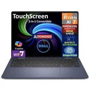 Dell 14 2-in-1 Laptop 14 inch LCD WUXGA Touchscreen Display, AMD Ryzen AI 7 350, 16GB LPDDR5X, 1TB SSD, Backlit KB, Fingerprint, WiFi 7, Webcam, Bluetooth 5.4, Win 11 Home