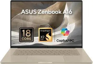 ASUS Zenbook A16 Laptop - 16 Inch 3K (2880x1800) OLED Touchscreen Display, Snapdragon X2 Elite Extreme Processor, 48GB RAM-512GB SSD, Backlit Keyboard, Qualcomm Adreno Graphics, Windows 11 Home- Beige ASUS Zenbook A16 Laptop - 16 Inch 3K (2880x1800) OLED Touchscreen Display, Snapdragon X2 Elite Extreme Processor, 48GB RAM-512GB SSD, Backlit Keyboard, Qualcomm Adreno Graphics, Windows 11 Home- Beige