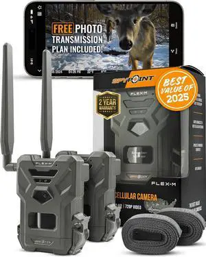 SPYPOINT Flex-M Twin Pack Cellular Trail Cameras - Best Hunting Accessories, No WiFi Needed, GPS, Night Vision, Dual-Sim LTE, IP65 Water-Resistant Game Camera, 28MP Photos SPYPOINT Flex-M Twin Pack Cellular Trail Cameras - Best Hunting Accessories, No WiFi Needed, GPS, Night Vision, Dual-Sim LTE, IP65 Water-Resistant Game Camera, 28MP Photos
