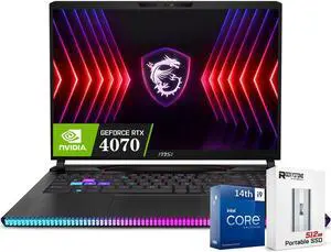 MSI GE68HX Raider Gaming 16" 144Hz FHD+ Gaming Laptop, Intel 24-Core i9-14900HX(up to 5.8 GHz), GeForce RTX 4070, 16GB DDR5 RAM, 1TB PCIE SSD, RGB Backlit, Thunderbolt 4, Webcam, W/PSD, Win 11, Black MSI GE68HX Raider Gaming 16" 144Hz FHD+ Gaming Laptop, Intel 24-Core i9-14900HX(up to 5.8 GHz), GeForce RTX 4070, 16GB DDR5 RAM, 1TB PCIE SSD, RGB Backlit, Thunderbolt 4, Webcam, W/PSD, Win 11, Black