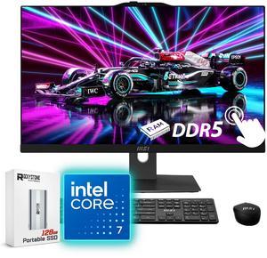 MSI Modern All-In-One Desktop, 23.8 FHD Touchscreen, Intel Core 7 150U(>i7-1335U, 5.40 GHz), Prebuilt PC, 1080p IR Webcam, WiFi 6E, DTS Audio, Windows 11 Pro, Black(32GB DDR5 RAM | 2TB SSD | 1TB HDD)
