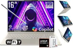 Lenovo Yoga 7 2-in-1 AI PC Copilot Laptop, 16" 2K LCD Touchscreen, AMD Ryzen AI 5 340, AMD Radeon 840M, 16GB LPDDR5X, 512GB SSD, WiFi 7, Backlit KB, Fingerprint, 1080P Webcam, W/128 PSD, Win 11 Home