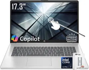 HP 17.3 inch Touchscreen Laptop, HD+ BrightView Display, Intel Ultra 7 255U 12-Core(Beat Core 7 150U),32GB DDR5, 1TB SSD, Copilot AI, Backlit KB, Long Battery, Win 11 Home, w/128GB External SSD&Stylus