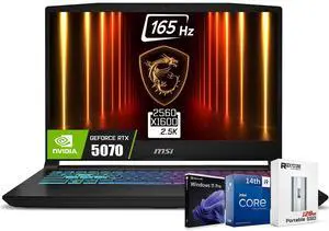 MSI Katana HX Gaming Laptop, 15.6 165Hz QHD+ IPS Display, 24-core i9-14900HX (UP to 5.8 GHz, GeForce RTX 5070, AI&VR Ready, Copilot+ PC, RGB Backlit Keyboard, Win 11 Pro, Black(64GB DDR5 | 4TB SSD)