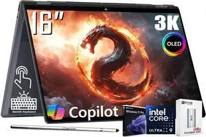 HP OmniBook X Flip 2-in-1 Touchscreen Laptop, 16" 3K OLED Touch (500 nits, 100% DCI-P3, 120Hz), Intel 8-core Ultra 9 288V, Copilot+ AI, 5MP IR Webcam, Backlit KB, W/128GB PSD, Win11 PRO(32GB|2TB SSD)