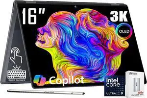 HP OmniBook X Flip 2-in-1 Laptop 16" 3K OLED Touch (500nits HDR, 120Hz) Intel 8-core Ultra 9 288V (Up to 48 Tops), Copilot+ AI, 5MP IR Webcam, Backlit KB, W/128GB PSD, Win11 Home