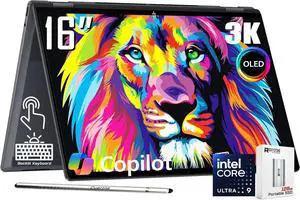 HP OmniBook X Flip 2-in-1 Laptop | Copilot+ AI | 16" 3K OLED 120Hz Touch (100% DCI-P3) | Intel 8-core Ultra 9 288V Up to 48 Tops | 32GB DDR5 2TB SSD | Backlit Poly Studio Win11 Home w/128GB PSD