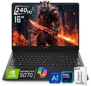 HP OMEN 16 AI Gaming Laptop, 16" 240Hz 2.5K Display, Intel Core Ultra 9 285H(>i9-14900), GeForce RTX 5070, 1080p IR Webcam, VR Ready, RGB Backlit Keyboard, Win 11 Home, Black(16GB DDR5 RAM | 1TB SSD)
