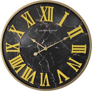 24 inch Large 3D Roman Numeral Wall Clock with Metal Frame, Oversized Living Room Metal Wall Clocks with Marble Face Design