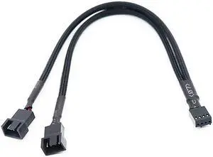 1 to 2 Way Braided Cable Y Splitter 3/4 Pin PWM Male Connector Fan Computer PC Fan Extension Adapter Cable