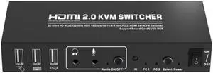 HDMI KVM Switch 4K@60Hz USB 2.0 HDMI 2 Port USB KVM Switch Box Wireless Keyboard and Mouse EU Plug