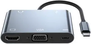 USB C Hub 5-In-1 Docking Station Hub Adapter Type-C to HDMI-Compatible +VGA+AV+USB3.0+PD Video Multi Ports Adapter