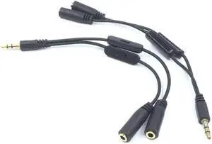3.5 Jack Splitter Male To 2 Female Jack 3.5mm Stereo Audio Cable Y Splitter Adapter Volume Control Headphone Phone AUX Cable