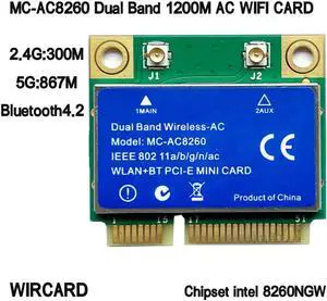 MC-AC8260 Dual Band 1200M WIFI CARD 802.11ac BT 4.2 MINI PCI-E 2.4G/5G for intel 8260NGW 8260D2W
