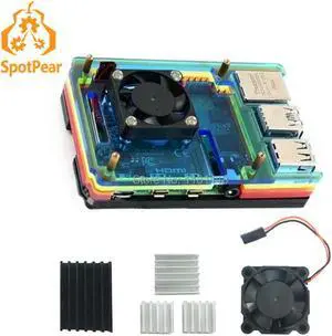 Raspberry Pi 4 model B case Colorful Rainbow Acrylic Case for 4B with Cooling Fan