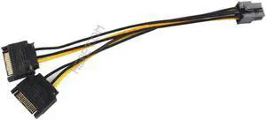 20cm Sata Power To 6 pin Graphics Power Supply Dual Sata Power Cord 15 pin Male M to PCI-e 6 Pin Female Video Card Power Cable