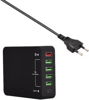 Compact Size 6 Ports QC3.0 Multiple Smart Charger Adapter Q8118 Fast Charging Charger For Iphone For Samsung Black