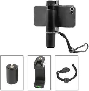 Universal Handheld Mobile Phone Clamp Mount Smartphone Clip with Handle Holder with Wrist Strap for Cell Phone