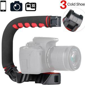 Handheld C-Shape Stabilizer with 3 Cold Shoe Mount for Camera Microphone Video Light Gopro and Other Accessories