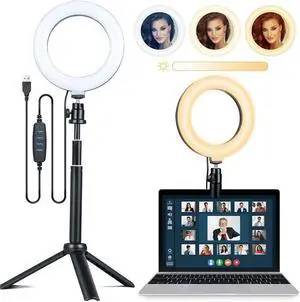 2 in1 USB 6" LED Ring Light Lamp + Tripod Stand for Photo Lighting Live Vlog