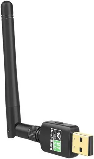 USB WiFi Adapter 600Mbps Wireless Card Network Dongle with 2DBI Dual Band High Gain Antenna 2.4GHz-5.8GHz for PC Desktop