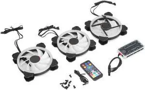 3Pcs RGB Case Fan 120mm Super Quiet RGB Multiple Light Modes Shockproof Design 6 Pin PC Case Fans with Controller Screws