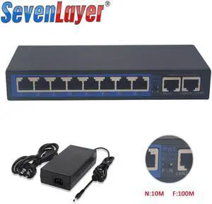 8 Ports RJ45 Ethernet PoE Switch 2 Uplink Fast Ethernet switch Converter POE   Ethernet  Media Converter  10*RJ45  10/100M