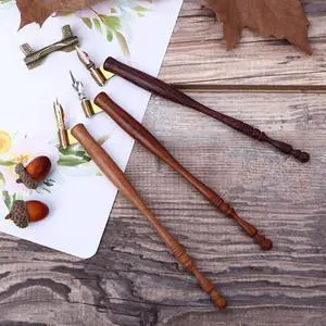 Classic Retro English Oblique Calligraphy Dip Pen Nib Holder Wood Antique Fountain Dip Pen with Adjustable Metal Flange