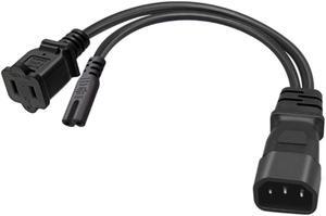 C14 to C7 + 1-15R,C14 Splitter (1ft/32cm) IEC 320 C14 Male Plug to C7 +1-15R Female Socket Y Split Power Extension Cable