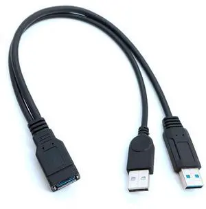 Generic 0.3M Cable USB 3.0 Female to Dual USB Male With Extra Power Data Y Extension Cable for 2.5" Generic 0.3M Cable USB 3.0 Female to Dual USB Male With Extra Power Data Y Extension Cable for 2.5"