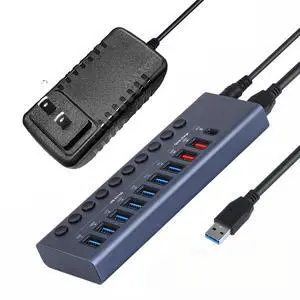 10 Ports USB 3.0 Hub High Speed Multi USB Splitter with Switch Power Adapter Multiple Expander with PD charger 10 Ports USB 3.0 Hub High Speed Multi USB Splitter with Switch Power Adapter Multiple Expander with PD charger