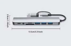 8 in 1 USB 3.0 Hub USB Adapter&USB C Splitter TF/SD Card Reader Audio Output Compatible with Type-C Laptop/Phones 8 in 1 USB 3.0 Hub USB Adapter&USB C Splitter TF/SD Card Reader Audio Output Compatible with Type-C Laptop/Phones