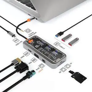 usb c hub 10 in 1 docking station Type-C to PD Video Output USB3.0*3 SD TF ethernet RJ45 1000M VGA AUDIO3.5mm For Type-C Laptop usb c hub 10 in 1 docking station Type-C to PD Video Output USB3.0*3 SD TF ethernet RJ45 1000M VGA AUDIO3.5mm For Type-C Laptop