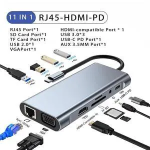 USB C HUB 11-in-1 Docking Station USB 3.0 Adapter Type C to Video Output VGA PD RJ45 1000M Network Adapter for Laptop Type-C Laptop USB C HUB 11-in-1 Docking Station USB 3.0 Adapter Type C to Video Output VGA PD RJ45 1000M Network Adapter for Laptop Type-C Laptop