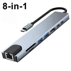 Usb 8 In 1 Type C 3 1 To 4k HdTV Hub Adapter With Sd Tf Rj45 Card Reader Pd Fast Charge For Type-C Laptop Notebook Computer Usb 8 In 1 Type C 3 1 To 4k HdTV Hub Adapter With Sd Tf Rj45 Card Reader Pd Fast Charge For Type-C Laptop Notebook Computer