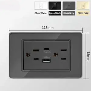 American Thai Standard 118*75mm USB Type-C 20W Fast Charging Power Outlet Smart 3A Socket Wall Light Switch Office Home Use 110V American Thai Standard 118*75mm USB Type-C 20W Fast Charging Power Outlet Smart 3A Socket Wall Light Switch Office Home Use 110V
