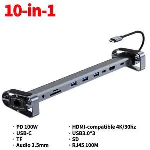11 in 1 USB C Dock with 4K Video Output VGA Ethernet Multiport Adapter 100W PD SD/TF Audio for Type-C Laptop 11 in 1 USB C Dock with 4K Video Output VGA Ethernet Multiport Adapter 100W PD SD/TF Audio for Type-C Laptop