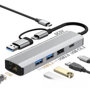 Type-C USB 2-in-1 Gigabit Wired Network Card Connector Adapter for Laptop and Tablet USB to Ethernet 2.5 Type-C USB 2-in-1 Gigabit Wired Network Card Connector Adapter for Laptop and Tablet USB to Ethernet 2.5