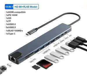 10 in 1 USB C HUB 4K30Hz Docking Station Type C to Video Output RJ45 Ethernet PD100W for Type-C Laptop Type-C Phone Phone 10 in 1 USB C HUB 4K30Hz Docking Station Type C to Video Output RJ45 Ethernet PD100W for Type-C Laptop Type-C Phone Phone