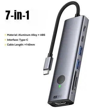 USB C HUB 4K30Hz 7-in-1 Type-C to Video Output 100W SD&TF USB3.0 5Gbps for Type-C Laptop PC USB Splitter Docking Station USB C HUB 4K30Hz 7-in-1 Type-C to Video Output 100W SD&TF USB3.0 5Gbps for Type-C Laptop PC USB Splitter Docking Station