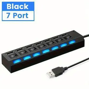 7-Ports USB 2.0 Splitter, 5Gbps High Speed USB Hub with LED Light and On/Off Switch, Mini Portable Multiport Expander for Laptop 7-Ports USB 2.0 Splitter, 5Gbps High Speed USB Hub with LED Light and On/Off Switch, Mini Portable Multiport Expander for Laptop