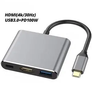 USB 3.0 HUB 3 IN 1 Type C to Video Output Docking Station PD Fast Charge 4K Video Output Adapter Splitter For Type-C Laptop Phone Computer USB 3.0 HUB 3 IN 1 Type C to Video Output Docking Station PD Fast Charge 4K Video Output Adapter Splitter For Type-C Laptop Phone Computer