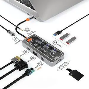 USB C hub 10 in 1 docking station Type-C to PD Video Output USB3.0*3 SD TF ethernet RJ45 1000M VGA AUDIO 3.5mm For Type-C Laptop USB C hub 10 in 1 docking station Type-C to PD Video Output USB3.0*3 SD TF ethernet RJ45 1000M VGA AUDIO 3.5mm For Type-C Laptop